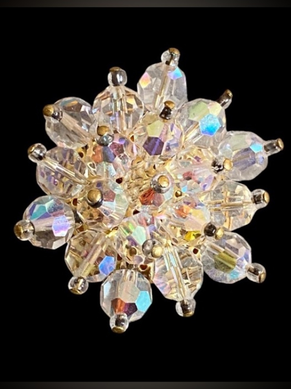 Vintage Aurora Borealis beaded cluster brooch